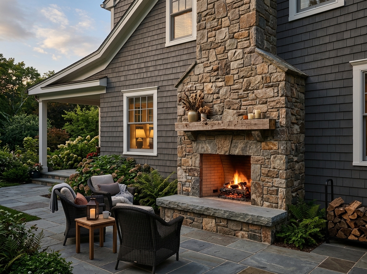 Outdoor stone fireplace